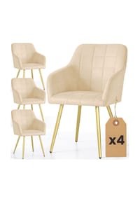 Akord - Luxano Quadratisch Gesteppte, Gepolsterte Esszimmerstühle, 4er-Set - beige / goldfarbene Beine