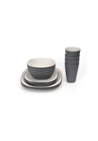 COFI - Platinet 16 Teilig Leichtes Besteckset für Wohnmobil Picknick Camping - Grau 25x25x15 cm