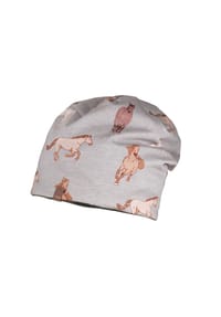 maximo® - MINI-Beanie, reversible Jersey bedruckt/Jersey Melange - rauch-braun-pferde
