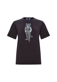 cat e lolette - Graues, übergroßes T-Shirt mit minimalistischer Katze - grau