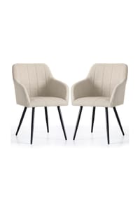 Akord - Luxano Quadratisch Gesteppte, Gepolsterte Esszimmerstühle, 2er-Set - beige / goldfarbene Beine