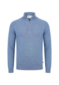 Vercate - Half Zip Pullover, Rippstrick, hellblau - Dunkelgrau
