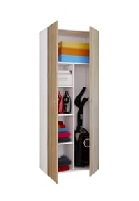 VCM. - Besenschrank | 6 Fächer | Maße: B. 70 x  H. 178 x T. 40 cm | Haushaltsschrank | Mehrzweckschrank |  Vandol - Buche / Weiß