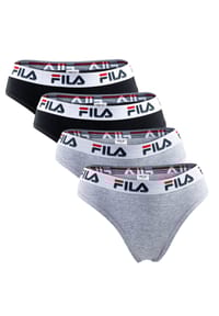 FILA - Damen Brazilian Slip - 4er Pack, Logo-Bund, Cotton Stretch, einfarbig - Schwarz