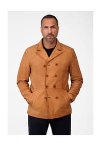 RICANO - Herren Wildlederblazer Victor mit Reverskragen & Glattlederakzenten - Schwarz
