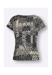 Sieh an! - Kurzarm-Bluse - schwarz-sand-bedruckt