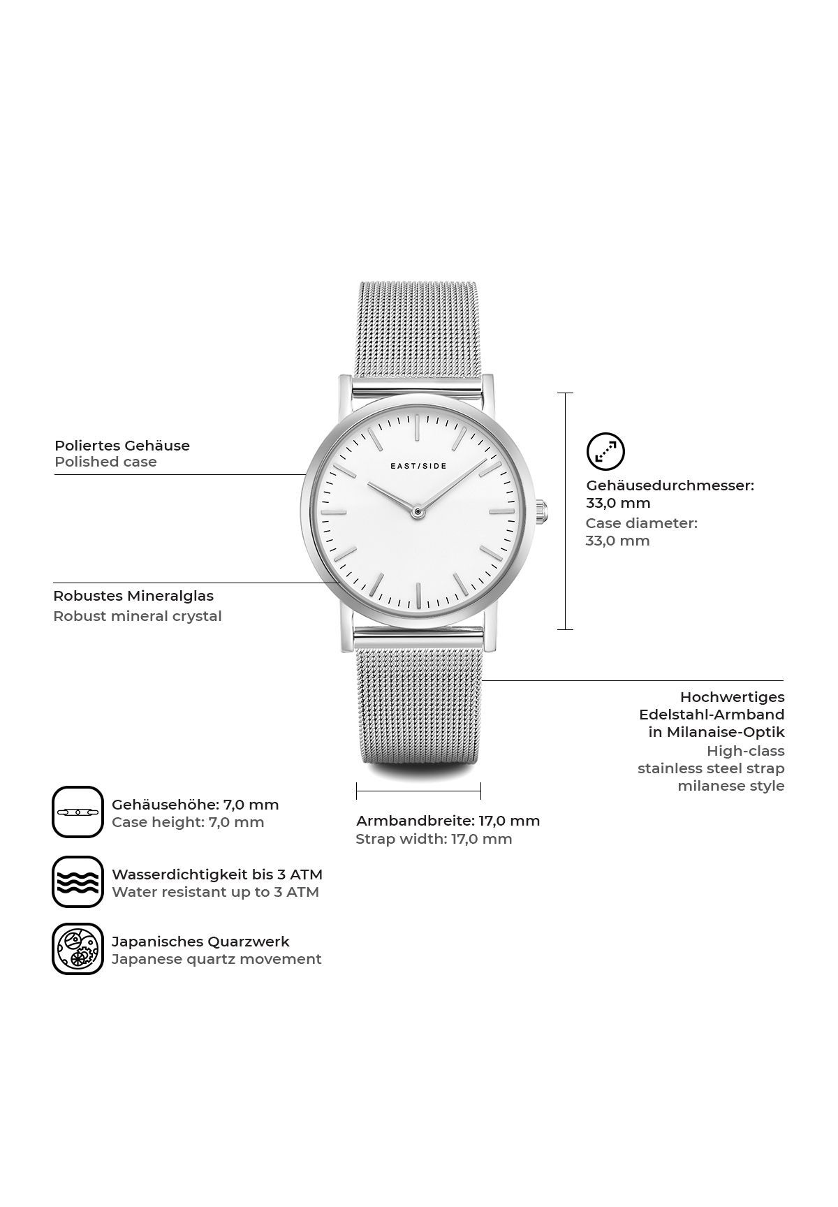 EAST / SIDE Armband-Uhr Cassina silber Edelstahl silber | GALERIA 