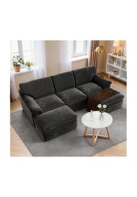 Rattantree - Modulares 5-Sitzer U-Sofa, flexibel kombinierbar, wolkenweich, ohne Montage, Dunkelgrau - beige