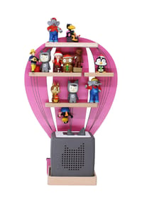 VCM. - My Home - Kinderregal Ballon | hängend für Toniebox und Tonie Figuren | Regal | H. 48 x B. 30 x T. 19 | Wandregal Musikbox und Figuren Aufbewahrung mit Magneteinsätzen | Aufbewahrungsregal Holz Heißluftballon - Pink