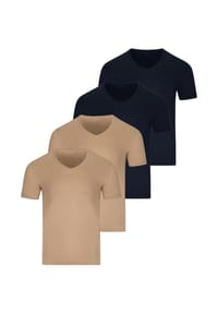 RAGMAN - Unterhemd / Shirt Kurzarm 4er Pack Basic - Blau / beige