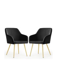 Akord - Estelle Glatte Esszimmerstühle aus Samt, 2er-Set - beige / goldfarbene Beine