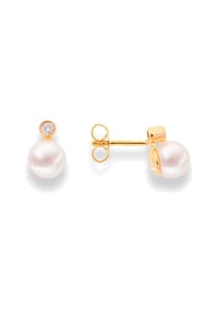 DI PERLE® DI PERLE Schmuckkollektion - Süßwasser Zuchtperlen Ohrringe Brillantohrstecker aus 585er Gelbgold, 2 Brillanten 0,030 ct - weiß