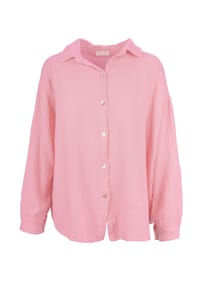 Seasons of April - Bluse Oversized Musselinbluse Sasha Kurze Musselin Hemdbluse mit Knopfverschluss aus 100% Baumwolle - Beige