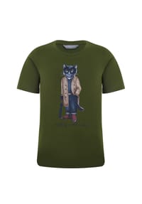 cat e lolette - Olivgrünes T-Shirt mit Katzenmotiv - grün