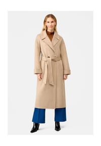 RICANO - Oversized Damen Wollmantel Elodie mit Reverskragen und Bindegürtel - Beige