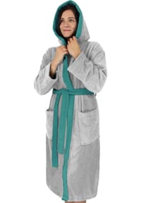 normani® - Damen Baumwoll-Bademantel mit Frottee, zweifarbig - OEKO-TEX® 100 - Grau/Blau