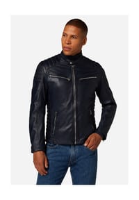 RICANO - Herren Lederjacke Cooper - im Biker-Stil mit Stehkragen - Schwarz