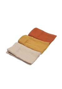 bistyle® - Musselin Baby-Decke, 3er Pack - extra dick, 60x60cm, GOTS zertifiziert, Bio Baumwolle - Brick/Beige/Mustard