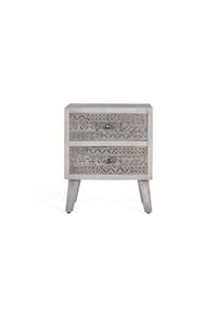 GINER & COLOMER - Nachttische aus Mangoholz, 45 cm, im Ethno-Boho-Stil, geschnitzt – 56 x 45 x 33 cm - Grau