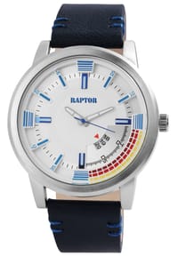 RAPTOR Raptor - Herren Quarz Armbanduhr Accom mit Lederarmband - 3 ATM - Mineralglas - blau-silber-weiß