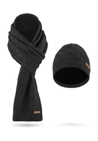 normani® - Winterset aus Merinowolle Schal und Mütze Muster Yuma - Anthrazit