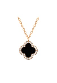 Luluandjane - Kette mit Anhänger geblgold Zirkonia weiß Acryl schwarz - gelbgold