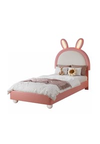 KOMHTOM - Kinderbett 90x200cm in Rosa, Kopfteil in Hasenform - Rosa