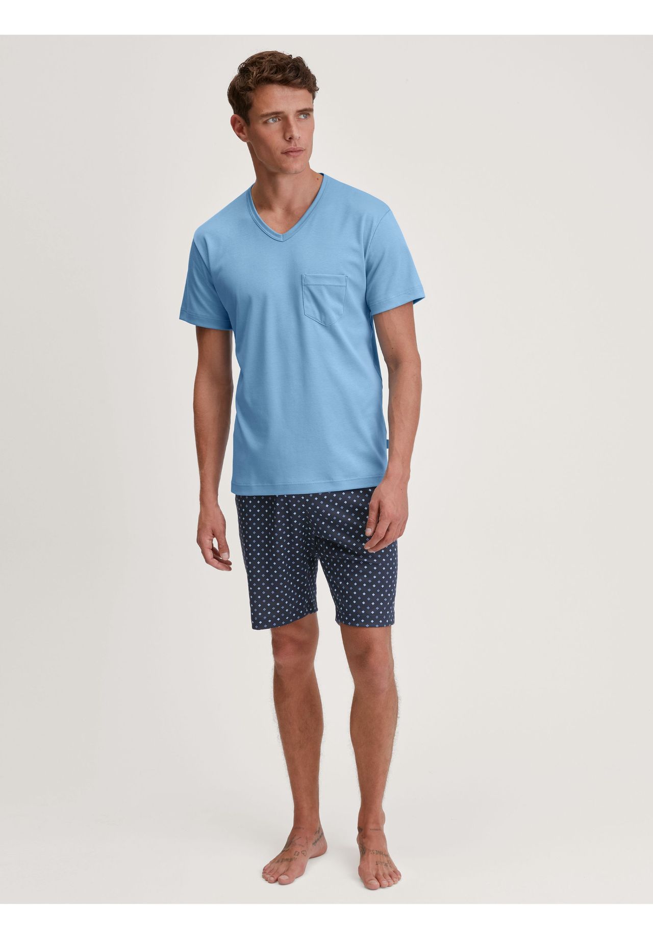 Calida Relax Streamline Shorty, 2Er-Set, V-Ausschnitt, FüR Herren, Blau, S