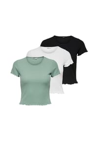 ONLY® - Damen T-Shirt 3er Pack - ONLEMMA SHORT TOP, Rundhals, Cropped, gerippt, einfarbig - Hellgrün