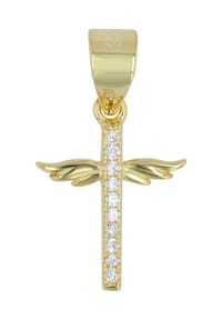 Adelia's Cross Collection - Anhänger – Flügel Kreuzanhänger aus 925 Silber mit Zirkonia - gold