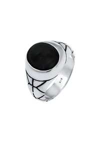 KUZZOÍ - Ring Basic Herren Siegelring Oval Emaille 925Er Silber - Gold