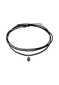 elli. - Halskette Kunstleder Choker Zirkonia Tropfen Anhänger 925 Silber - Schwarz