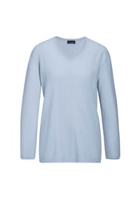 GOLDNER - Kurzgröße:  Basicpullover mit V-Ausschnitt - aqua