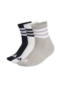 adidas - Unisex Quartersocken, 3er Pack - 3-Stripes Cushioned Sportswear Mid-Cut Socks, Logo, Streifen, gepolstert - Schwarz