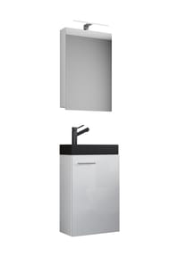VCM. - 3-tlg Set | Waschplatz für Gäste WC | Gästebad Toilette | Waschtisch mit Spiegelschrank | Badmöbel Badezimmer Set – Slito SC-BL - Honig-Eiche
