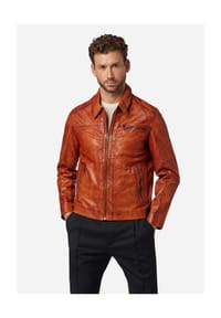 RICANO - Herren Lederjacke Shelby - Klassische Lederjacke mit Polokragen - Schwarz
