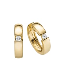Adelia's - 13 mm ⌀ Creolen Ohrringe 585 Gold ( 14K ) mit 2 Brillanten ( 0,06 ct ) – Goldohrringe - gold