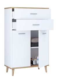 VCM. - Holz Kommode | Sideboard mit 2 Drehtüren und zwei Schubladen | Maße ca. H. 97 x B. 60 x T. 28 cm- Lindas - Weiß / Anthrazit