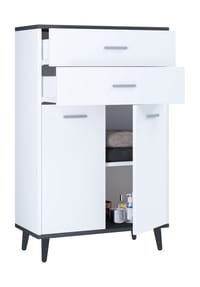 VCM. - Badmöbel Midischrank | Seitenschrank | Maße: H. 97 x B. 60 x T. 28 cm | 2 Schubladen | 2 Drehtüren | 2 Fächer - Landos - Weiß / Anthrazit