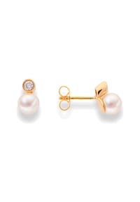 DI PERLE® DI PERLE Schmuckkollektion - Süßwasser Zuchtperlen Ohrringe Brillantohrstecker aus 585er Gelbgold, 2 Brillanten 0,060 ct - weiß