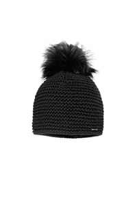 CAPO - Strickmütze, LL-Struktur Kunstfellpompon, Fleecestreifen - alpaca