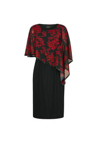 GOLDNER - Kurzgröße:  Festliches Kleid mit Chiffonüberwurf - marine / mykonosblau / geblümt