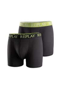 REPLAY - Herren Boxer Shorts, 2er Pack - Trunks, Cotton Stretch - Blau/Schwarz