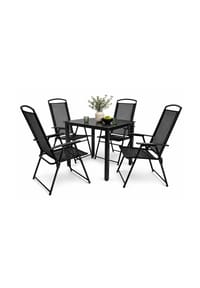 VCM. - 5-tlg Gartenmöbel Set | Sitzgruppe Essgruppe | 1x Tisch, 4x Stühle | Tisch Maße ca. H. 76 x B. 80 x T. 80 cm | Hochlehner Set 80S - Schwarz