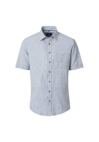 CASAMODA - Herren Leinenhemd Kurzarm gestreift Casual Fit - Blau