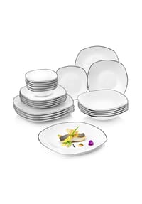SÄNGER Porzellan Geschirrserie Bilgola Black Rim - Bilgola Black Rim - Weiß - Tafelservice 24 teilig