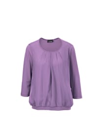 GOLDNER - Kurzgröße:  Chiffon-Shirt mit 3/4-Arm, Rundhals - aubergine