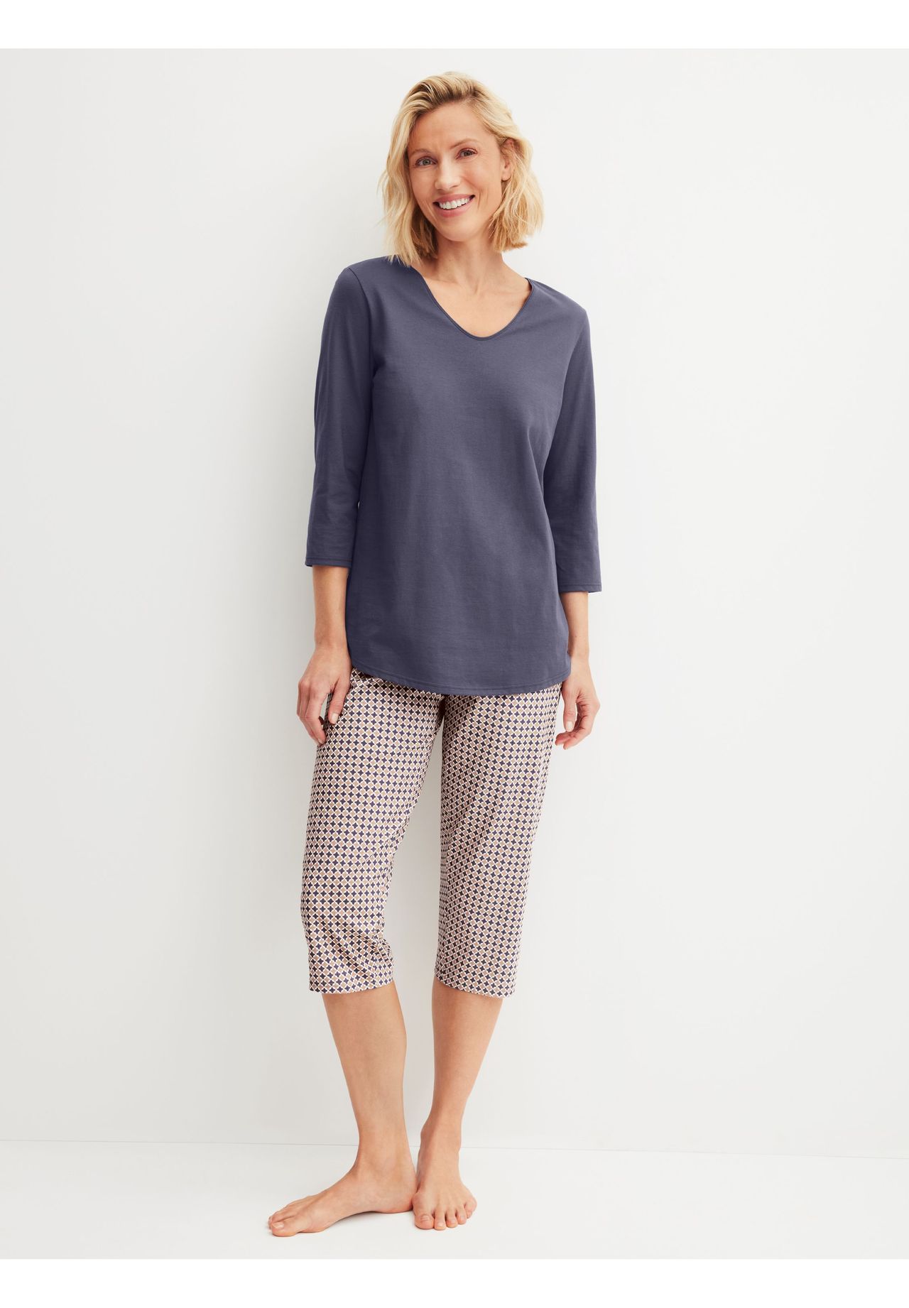 Calida Damen 3/4-Pyjama Flower Nights, Blau, Xs