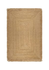 Green Looop - Kurzflorteppich June - Jute Teppich natur handgewebt, robust mit Bordüre & Rahmenstruktur - natur
