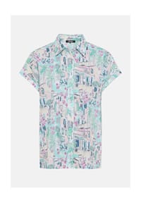 olsen - Bluse mit Allover-Dessin und Hemdkragen - Pool Blue